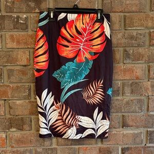 SHEIN Black Tropical Leaf Pencil Skirt